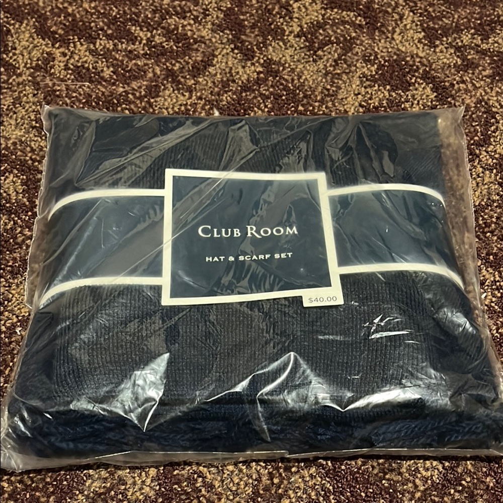 NWT Club Room Navy Hat & Scarf Set